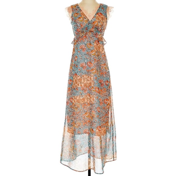 SISLEY ITALY CHIFFON SEMI SHEER LINED DRESS
FLORAL PASTELS SIZE 4 NWOT - Picture 1 of 13